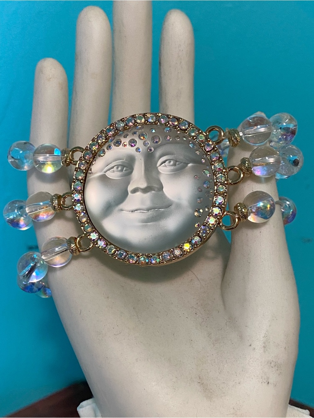 Kirks Folly Moon Face 3 Strand Stretch Bracelet AB Aurora Borealis